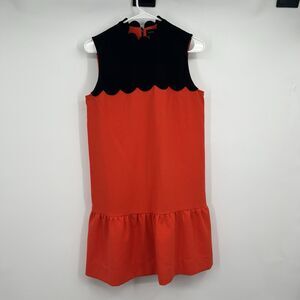 Victoria Beckham Orange Black Retro High Neck Shift Dress S Modest Classy Demure